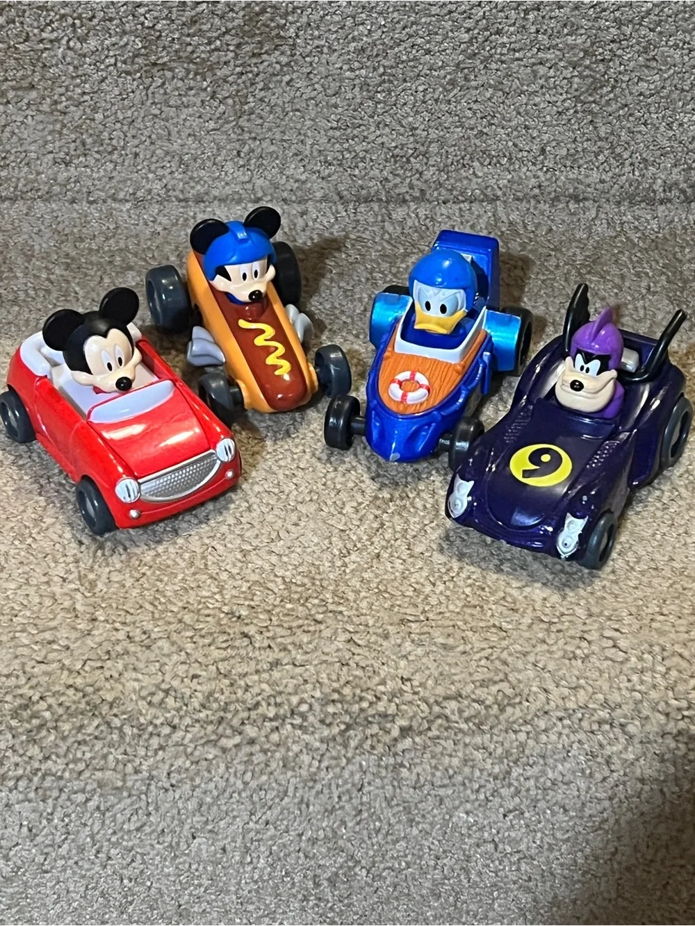 LOT of 4 Disney Roadster Racers Diecast Mattel Mickey Donold Pete Hot dog